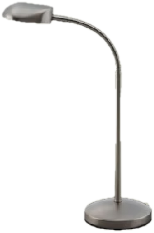 Silberne Tischlampe mit gebogenem Hals und rundem Fuß